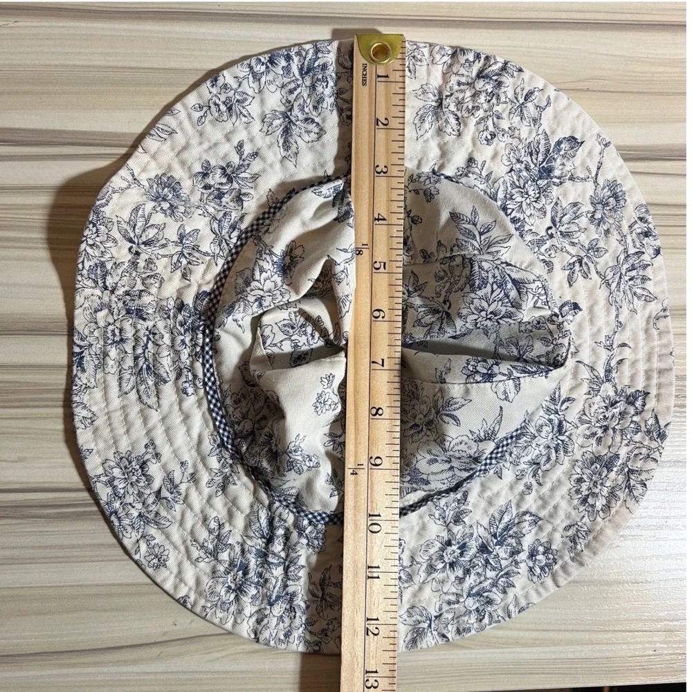 Scala Gal Dorfman Pacific Reversible Sun Hat Blue Floral Toile Gingham Wide Brim